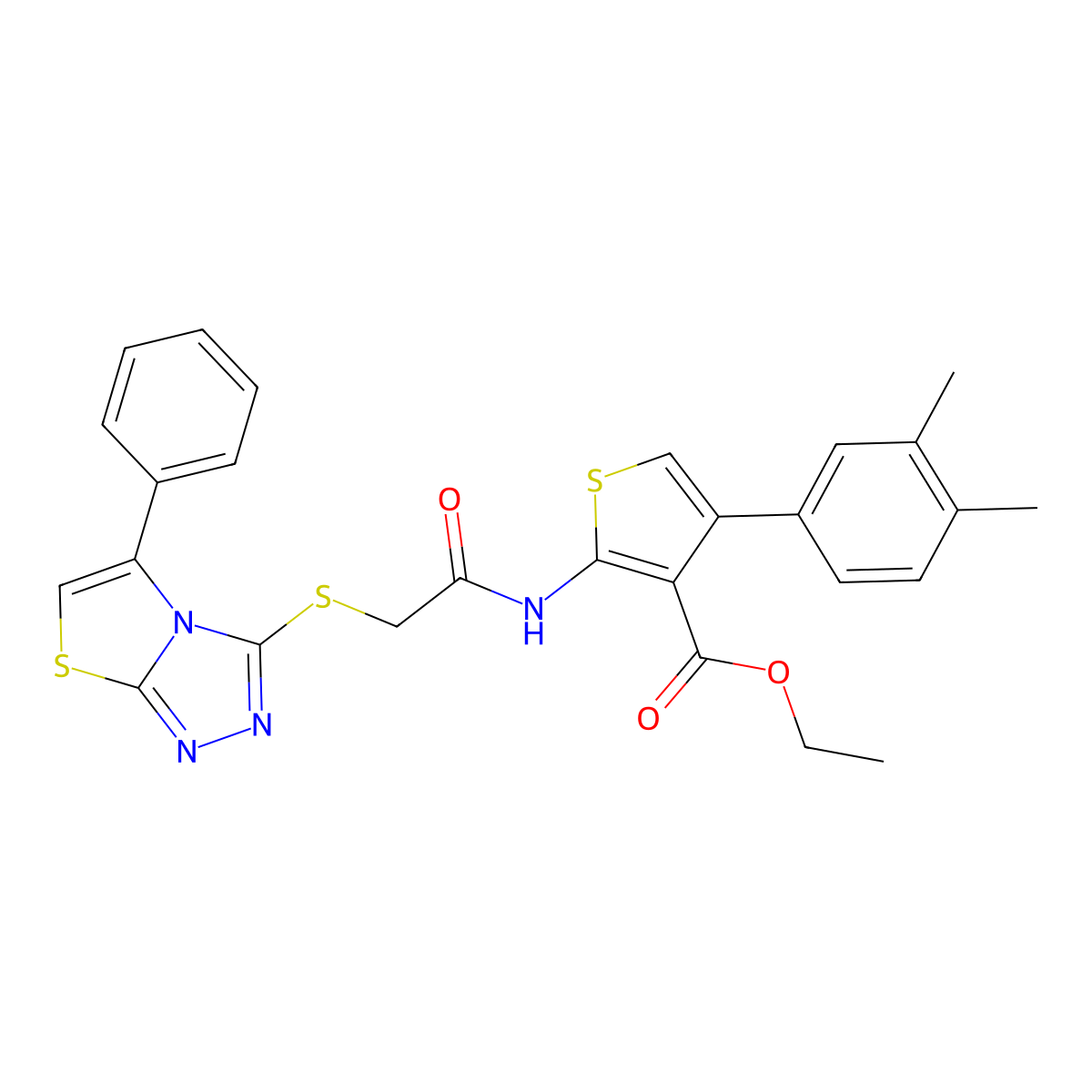 Ethyl 4-(3,4-dimethylphenyl)-2-(2-((5-phenylthiazolo[2,3-c][1,2,4]triazol-3-yl)thio)acetamido)thiophene-3-carboxylate molecular structure, CAS 671199-72-7