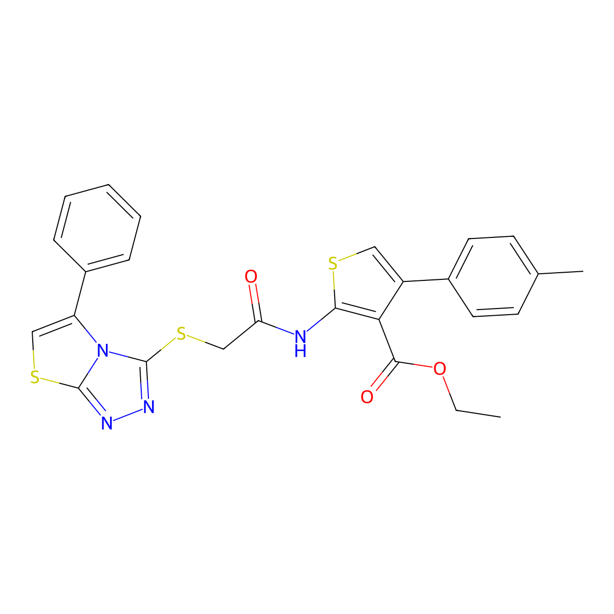 Ethyl 2-(2-((5-phenylthiazolo[2,3-c][1,2,4]triazol-3-yl)thio)acetamido)-4-(p-tolyl)thiophene-3-carboxylate molecular structure, CAS 671199-73-8