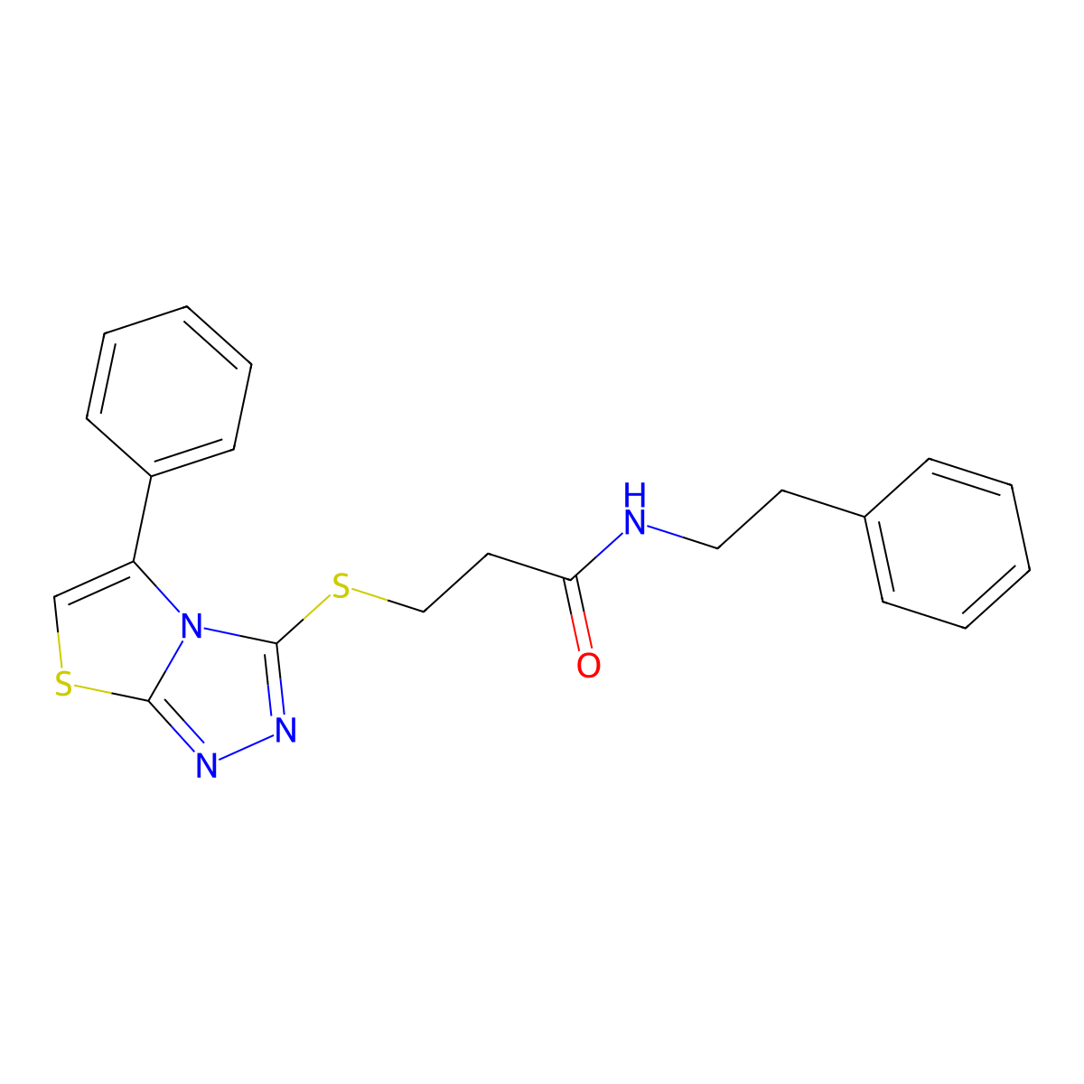 N-phenethyl-3-((5-phenylthiazolo[2,3-c][1,2,4]triazol-3-yl)thio)propanamide molecular structure, CAS 671199-81-8
