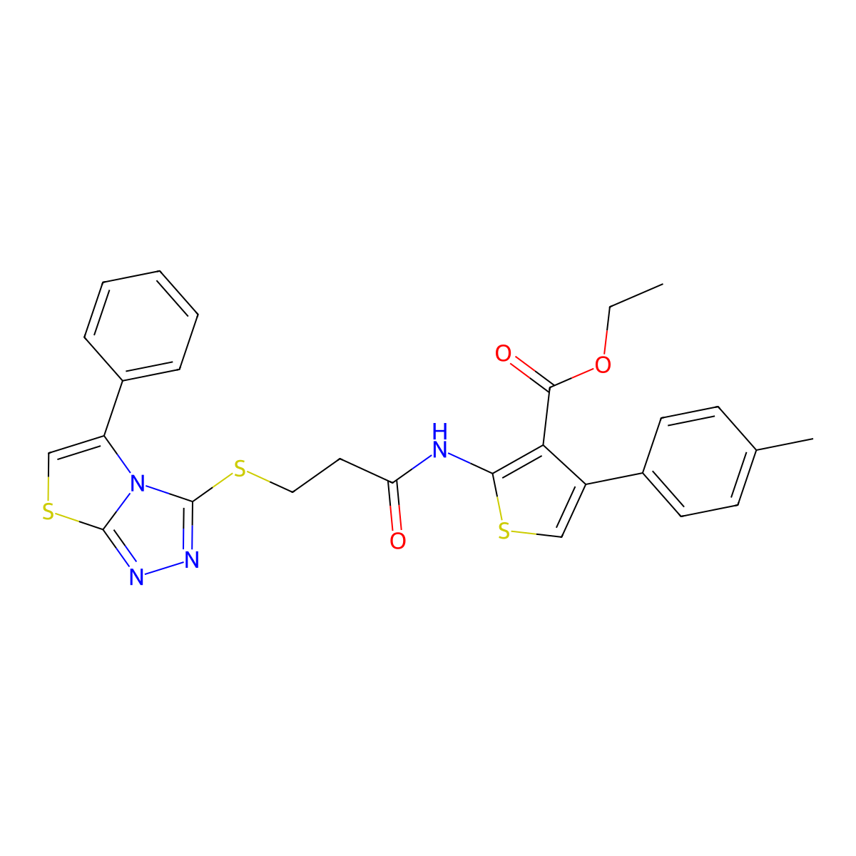 Ethyl 2-(3-((5-phenylthiazolo[2,3-c][1,2,4]triazol-3-yl)thio)propanamido)-4-(p-tolyl)thiophene-3-carboxylate molecular structure, CAS 671199-83-0
