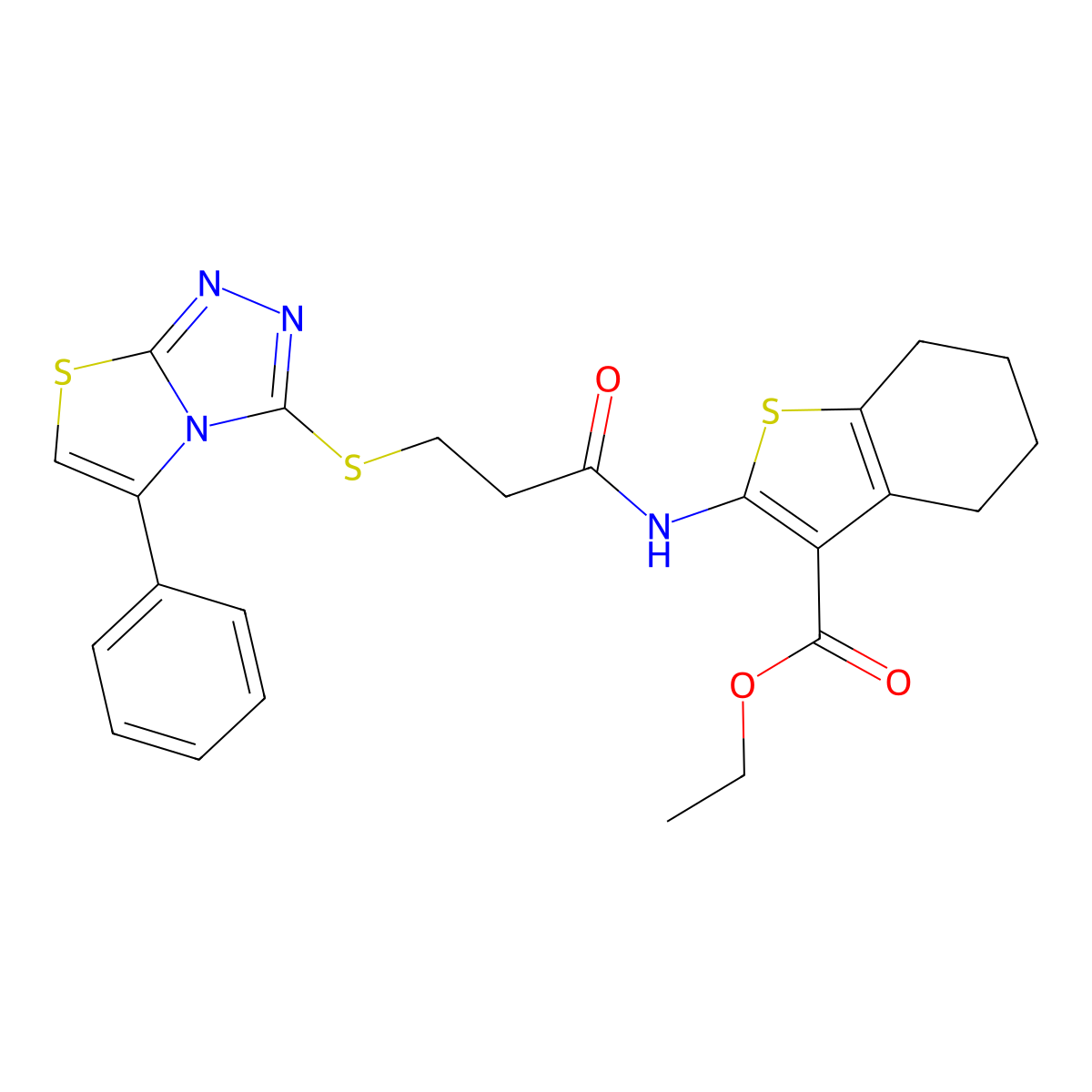 Ethyl 2-(3-((5-phenylthiazolo[2,3-c][1,2,4]triazol-3-yl)thio)propanamido)-4,5,6,7-tetrahydrobenzo[b]thiophene-3-carboxylate molecular structure, CAS 671199-84-1