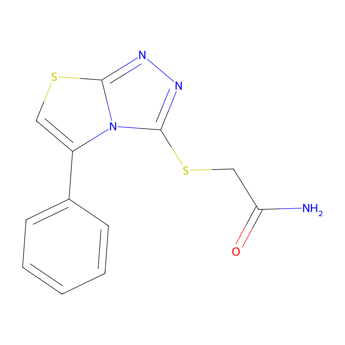 2-((5-Phenylthiazolo[2,3-c][1,2,4]triazol-3-yl)thio)acetamide molecular structure, CAS 671199-85-2