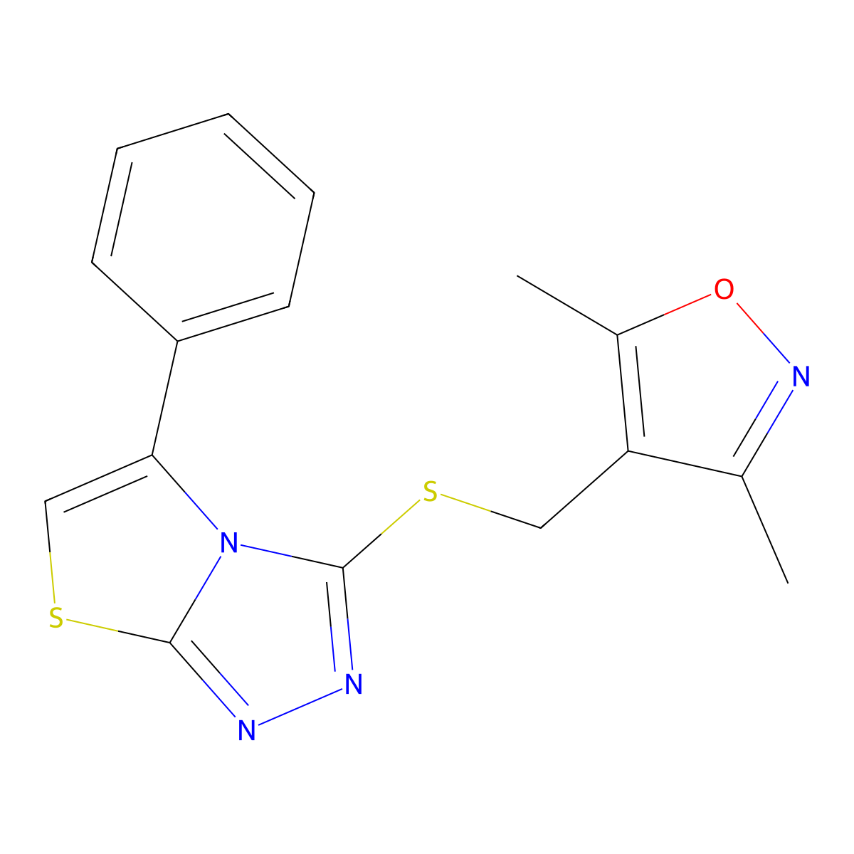 3,5-Dimethyl-4-[[(5-phenyl-3-thiazolo[2,3-c][1,2,4]triazolyl)thio]methyl]isoxazole molecular structure, CAS 671199-86-3