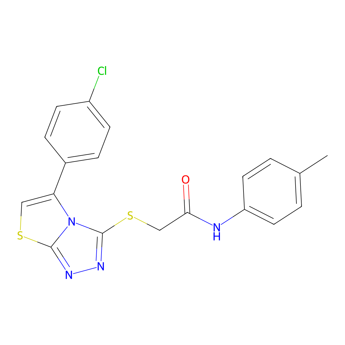 2-((5-(4-chlorophenyl)thiazolo[2,3-c][1,2,4]triazol-3-yl)thio)-N-(p-tolyl)acetamide molecular structure, CAS 671199-89-6