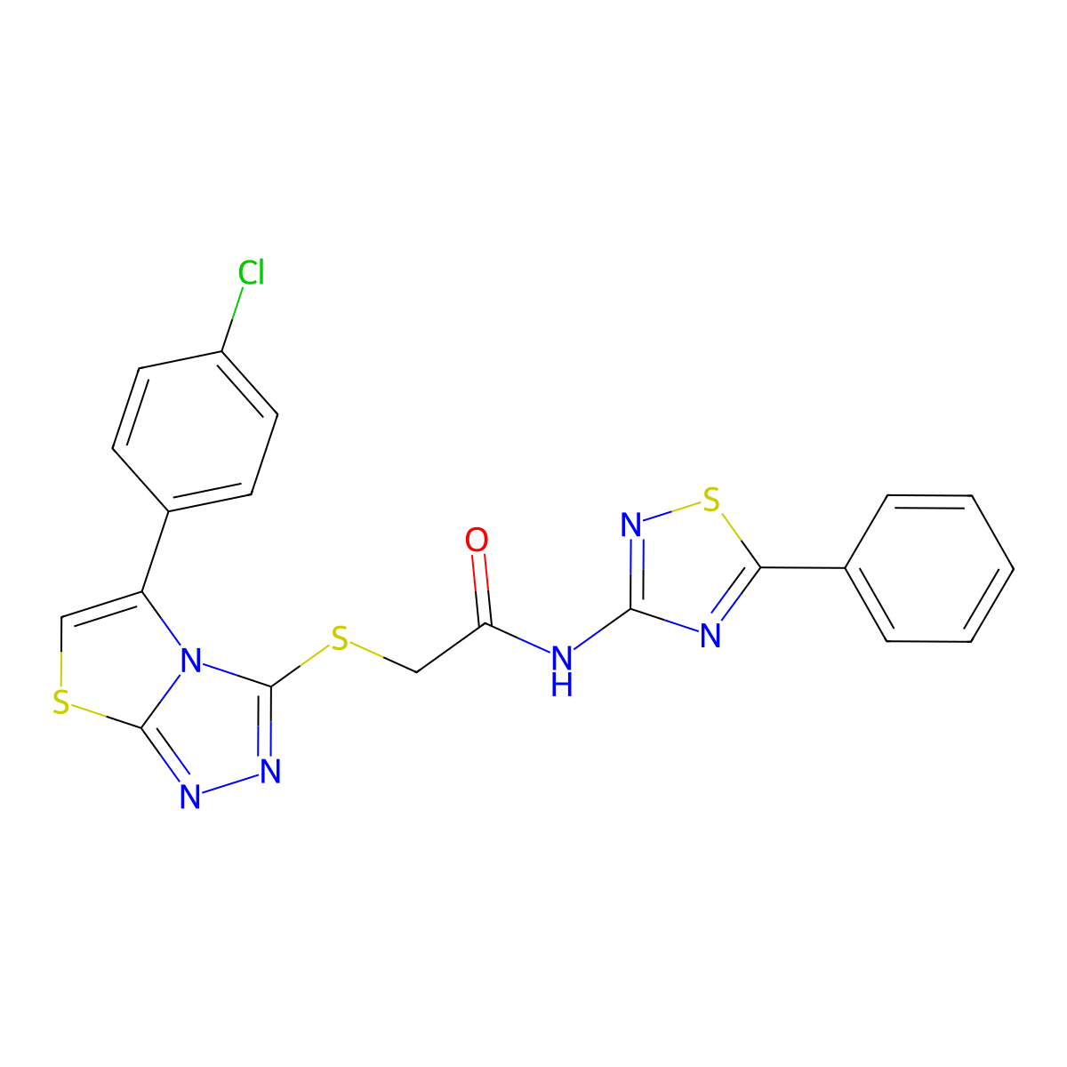 2-((5-(4-chlorophenyl)thiazolo[2,3-c][1,2,4]triazol-3-yl)thio)-N-(5-phenyl-1,2,4-thiadiazol-3-yl)acetamide molecular structure, CAS 671199-92-1