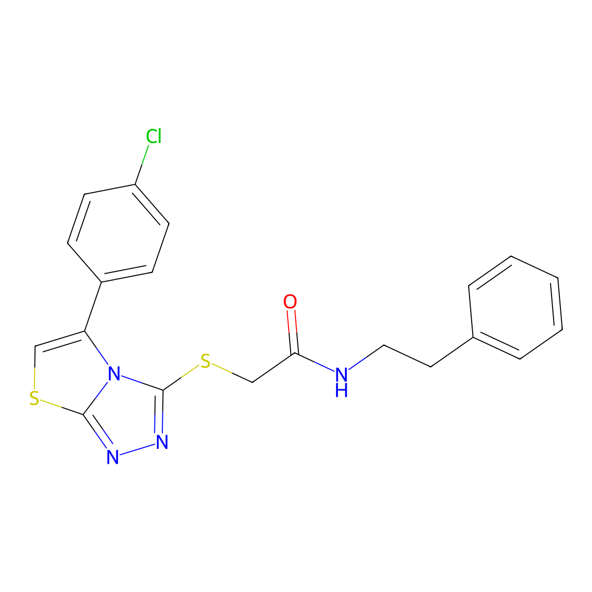 2-((5-(4-chlorophenyl)thiazolo[2,3-c][1,2,4]triazol-3-yl)thio)-N-phenethylacetamide molecular structure, CAS 671199-93-2