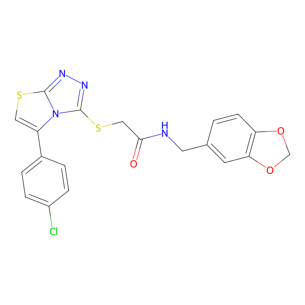 N-[(2H-1,3-benzodioxol-5-yl)methyl]-2-{[5-(4-chlorophenyl)-[1,2,4]triazolo[3,4-b][1,3]thiazol-3-yl]sulfanyl}acetamide molecular structure, CAS 671199-94-3