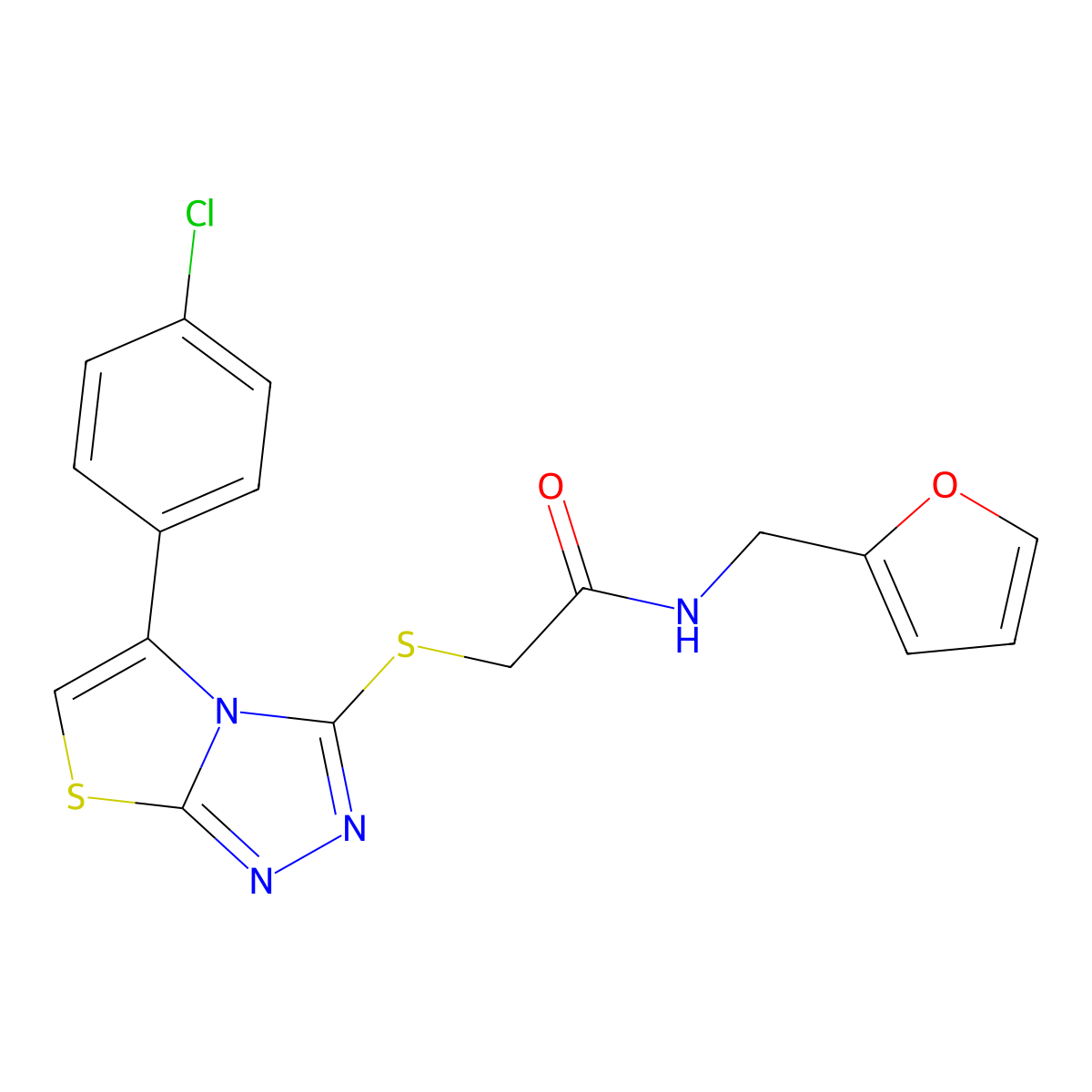 2-{[5-(4-chlorophenyl)[1,3]thiazolo[2,3-c][1,2,4]triazol-3-yl]thio}-N-(2-furylmethyl)acetamide molecular structure, CAS 671199-95-4
