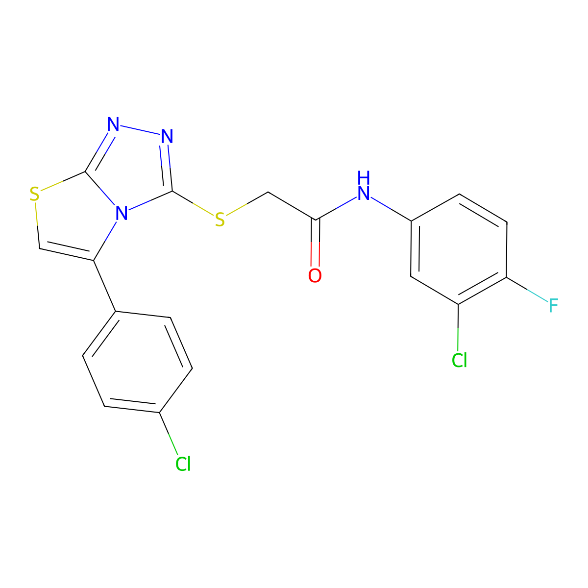 N-(3-chloro-4-fluorophenyl)-2-((5-(4-chlorophenyl)thiazolo[2,3-c][1,2,4]triazol-3-yl)thio)acetamide molecular structure, CAS 671199-98-7