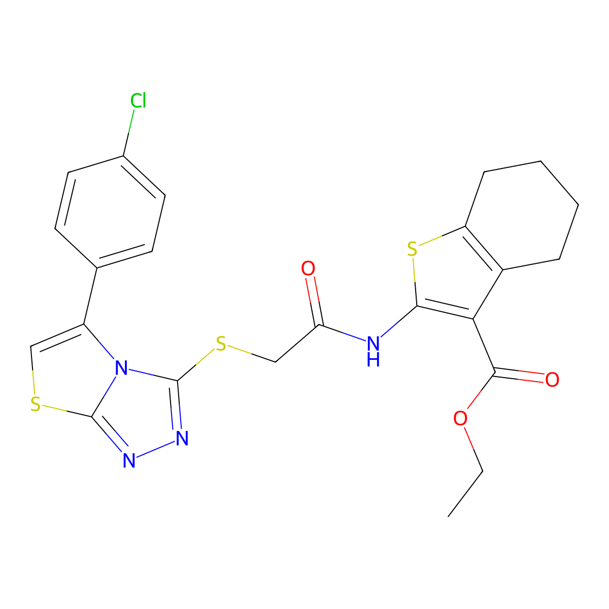 Ethyl 2-(2-((5-(4-chlorophenyl)thiazolo[2,3-c][1,2,4]triazol-3-yl)thio)acetamido)-4,5,6,7-tetrahydrobenzo[b]thiophene-3-carboxylate molecular structure, CAS 671200-03-6