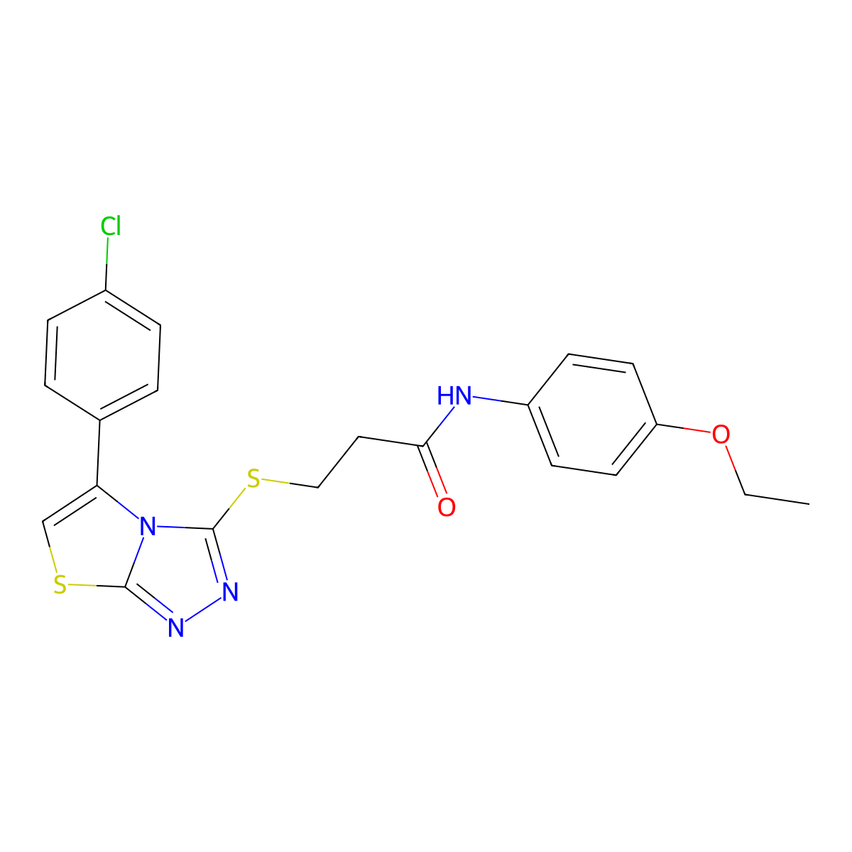 3-{[5-(4-chlorophenyl)-[1,2,4]triazolo[3,4-b][1,3]thiazol-3-yl]sulfanyl}-N-(4-ethoxyphenyl)propanamide molecular structure, CAS 671200-05-8