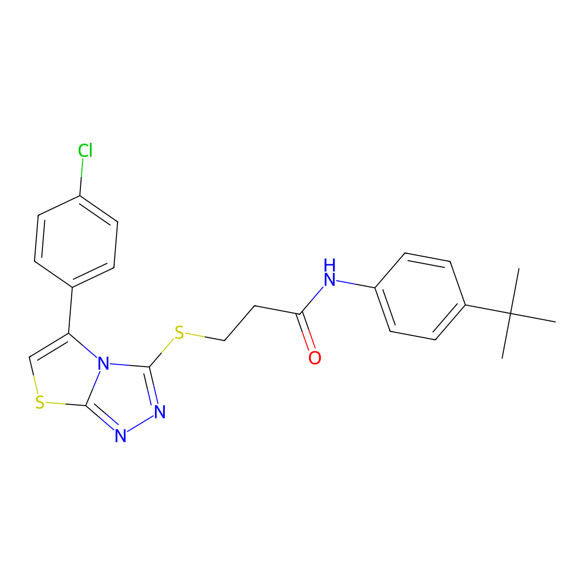 N-(4-(tert-butyl)phenyl)-3-((5-(4-chlorophenyl)thiazolo[2,3-c][1,2,4]triazol-3-yl)thio)propanamide molecular structure, CAS 671200-08-1