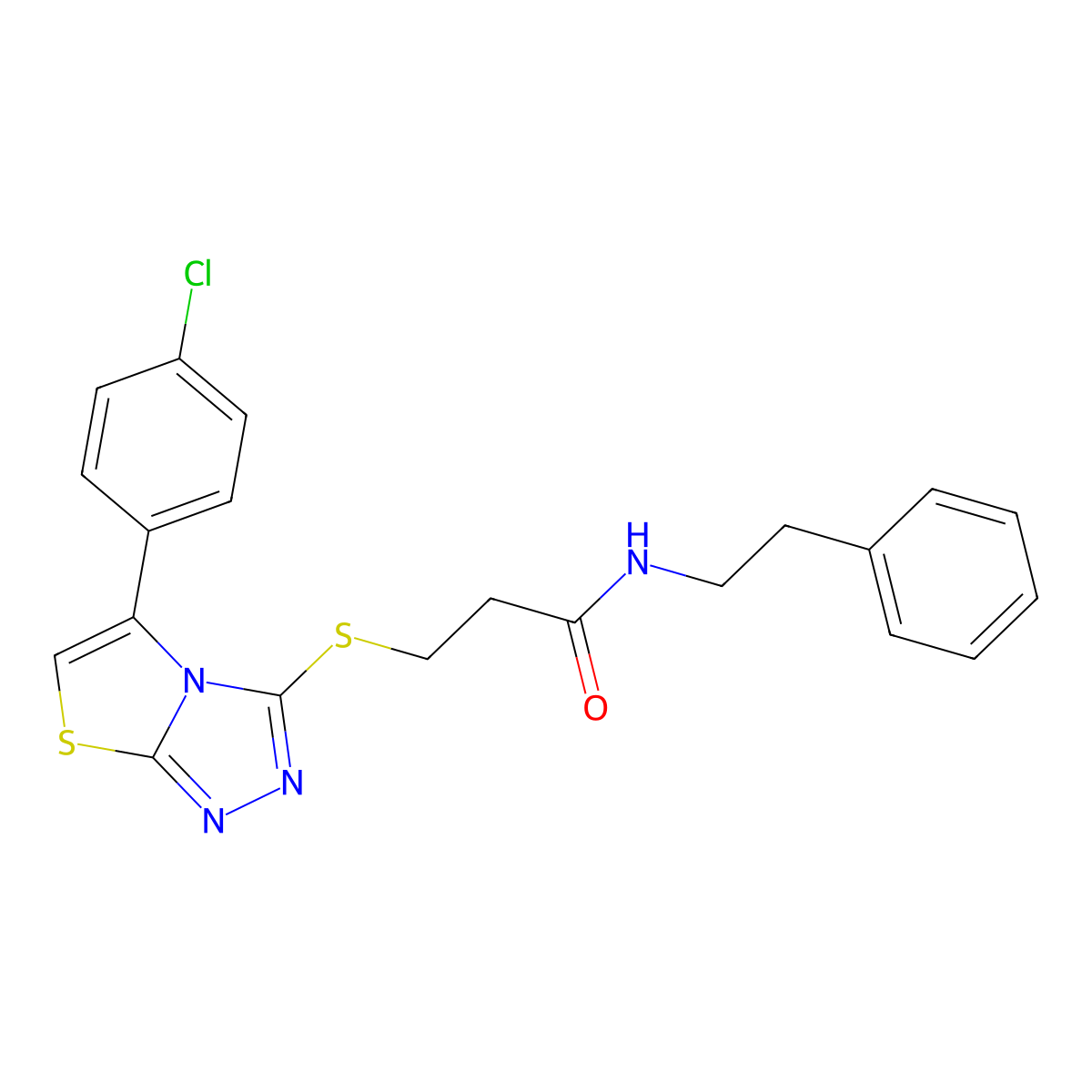 3-((5-(4-chlorophenyl)thiazolo[2,3-c][1,2,4]triazol-3-yl)thio)-N-phenethylpropanamide molecular structure, CAS 671200-10-5