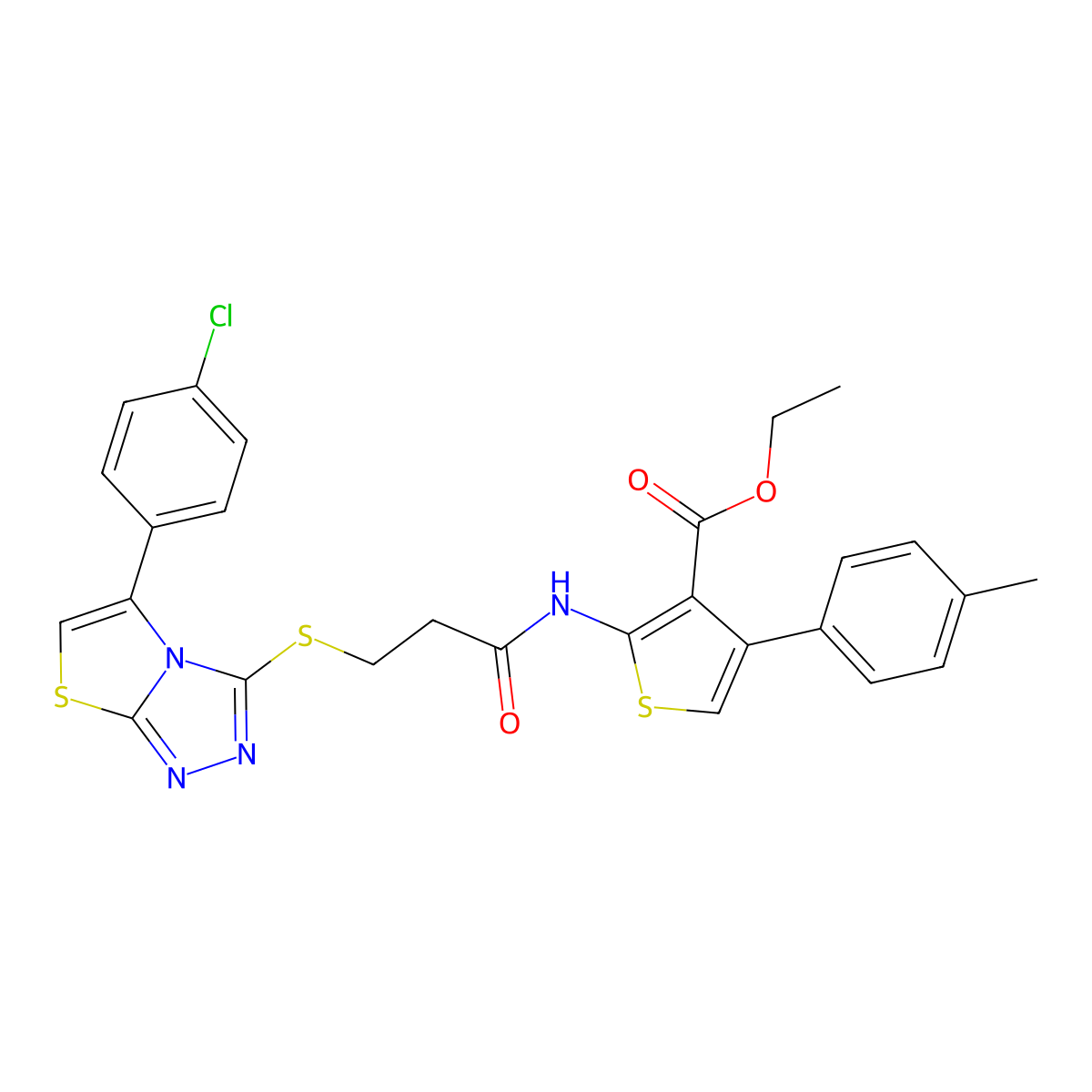 Ethyl 2-(3-((5-(4-chlorophenyl)thiazolo[2,3-c][1,2,4]triazol-3-yl)thio)propanamido)-4-(p-tolyl)thiophene-3-carboxylate molecular structure, CAS 671200-11-6