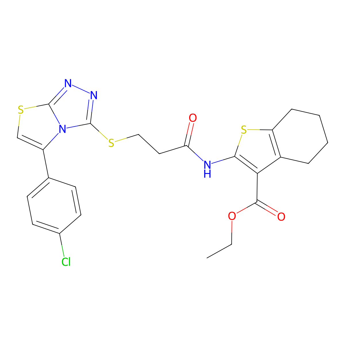 Ethyl 2-(3-((5-(4-chlorophenyl)thiazolo[2,3-c][1,2,4]triazol-3-yl)thio)propanamido)-4,5,6,7-tetrahydrobenzo[b]thiophene-3-carboxylate molecular structure, CAS 671200-12-7