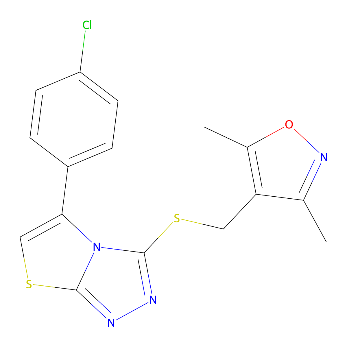 4-(((5-(4-Chlorophenyl)thiazolo[2,3-c][1,2,4]triazol-3-yl)thio)methyl)-3,5-dimethylisoxazole molecular structure, CAS 671200-15-0