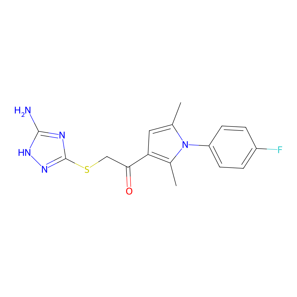 2-((5-amino-1H-1,2,4-triazol-3-yl)thio)-1-(1-(4-fluorophenyl)-2,5-dimethyl-1H-pyrrol-3-yl)ethanone molecular structure, CAS 671200-16-1