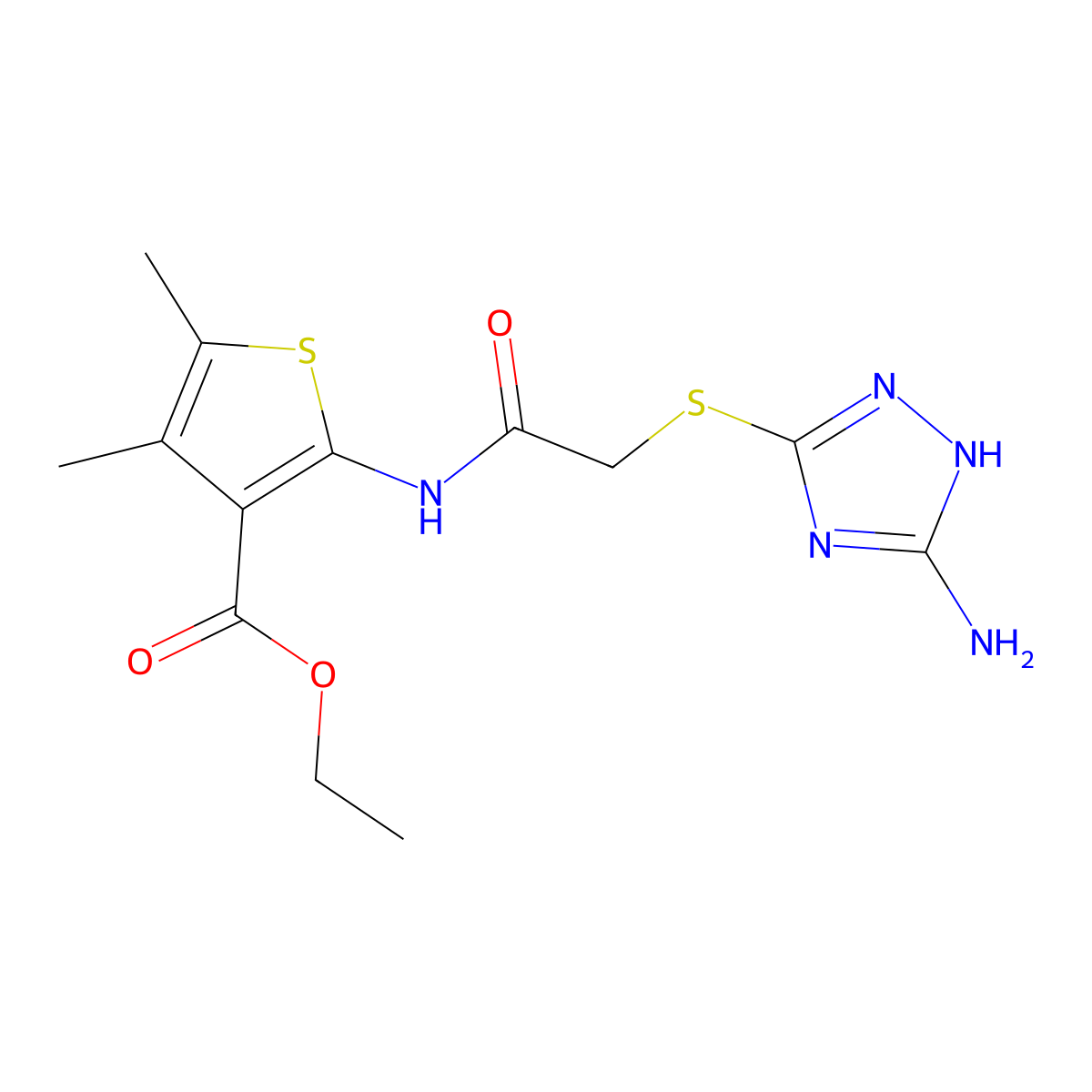 ethyl 2-(2-((5-amino-1H-1,2,4-triazol-3-yl)thio)acetamido)-4,5-dimethylthiophene-3-carboxylate molecular structure, CAS 671200-17-2