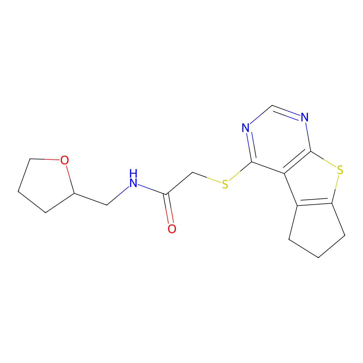 N-[(oxolan-2-yl)methyl]-2-{7-thia-9,11-diazatricyclo[6.4.0.0^{2,6}]dodeca-1(12),2(6),8,10-tetraen-12-ylsulfanyl}acetamide molecular structure, CAS 671200-24-1