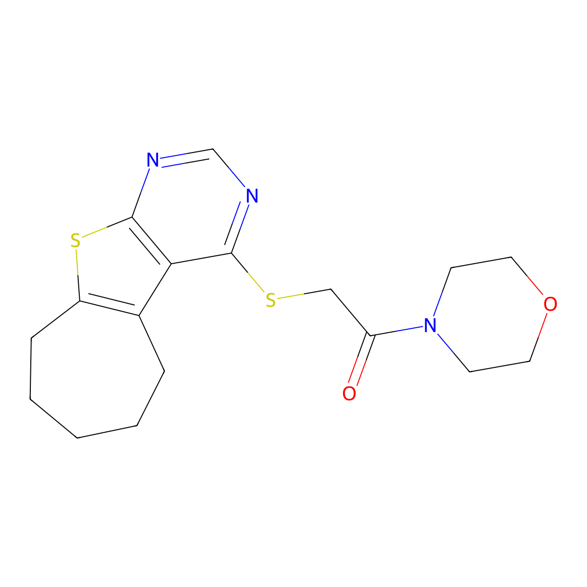 1-(Morpholin-4-yl)-2-{8-thia-4,6-diazatricyclo[7.5.0.0^{2,7}]tetradeca-1(9),2(7),3,5-tetraen-3-ylsulfanyl}ethan-1-one molecular structure, CAS 671200-28-5