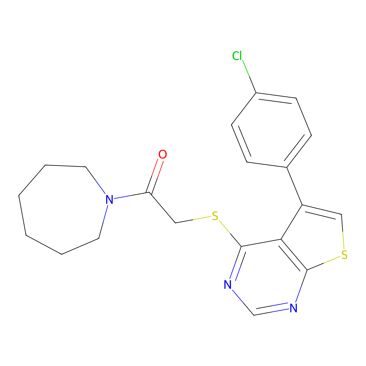 1-(Azepan-1-yl)-2-[5-(4-chlorophenyl)thieno[2,3-d]pyrimidin-4-yl]sulfanylethanone molecular structure, CAS 671200-32-1