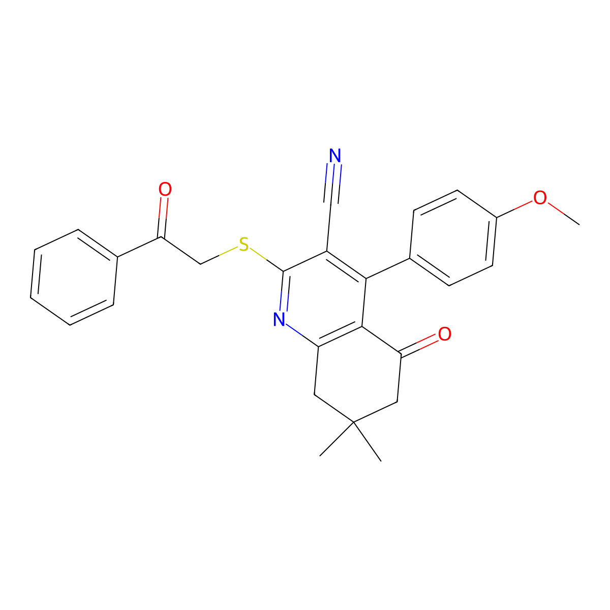 4-(4-Methoxyphenyl)-7,7-dimethyl-5-oxo-2-phenacylsulfanyl-6,8-dihydroquinoline-3-carbonitrile molecular structure, CAS 671200-38-7