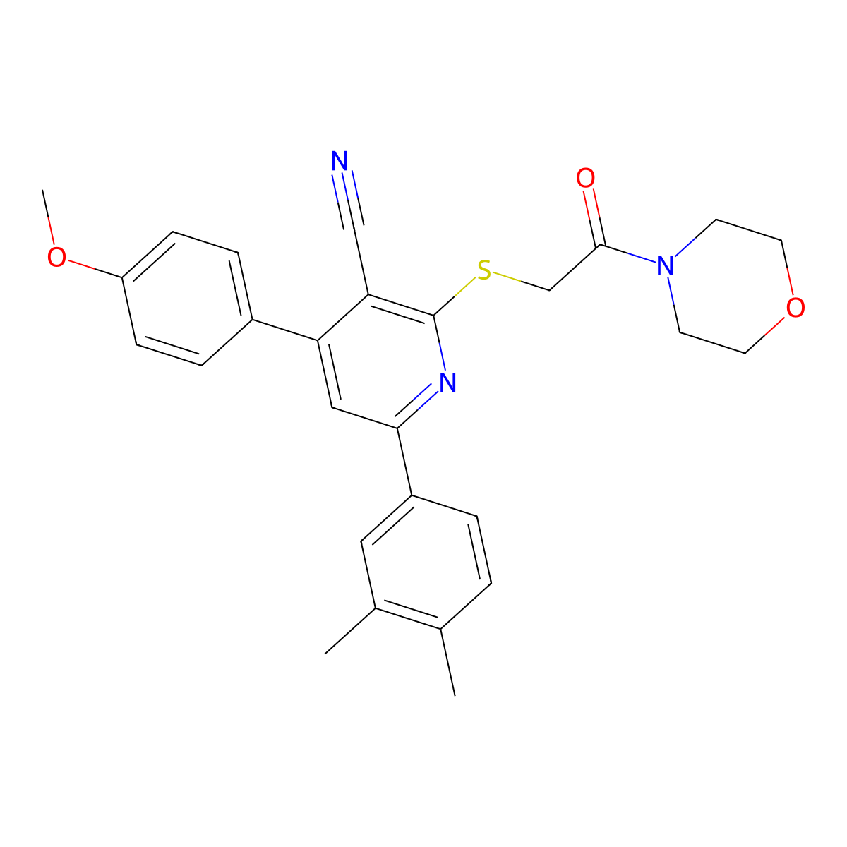 6-(3,4-Dimethylphenyl)-4-(4-methoxyphenyl)-2-((2-morpholino-2-oxoethyl)thio)nicotinonitrile molecular structure, CAS 671200-46-7