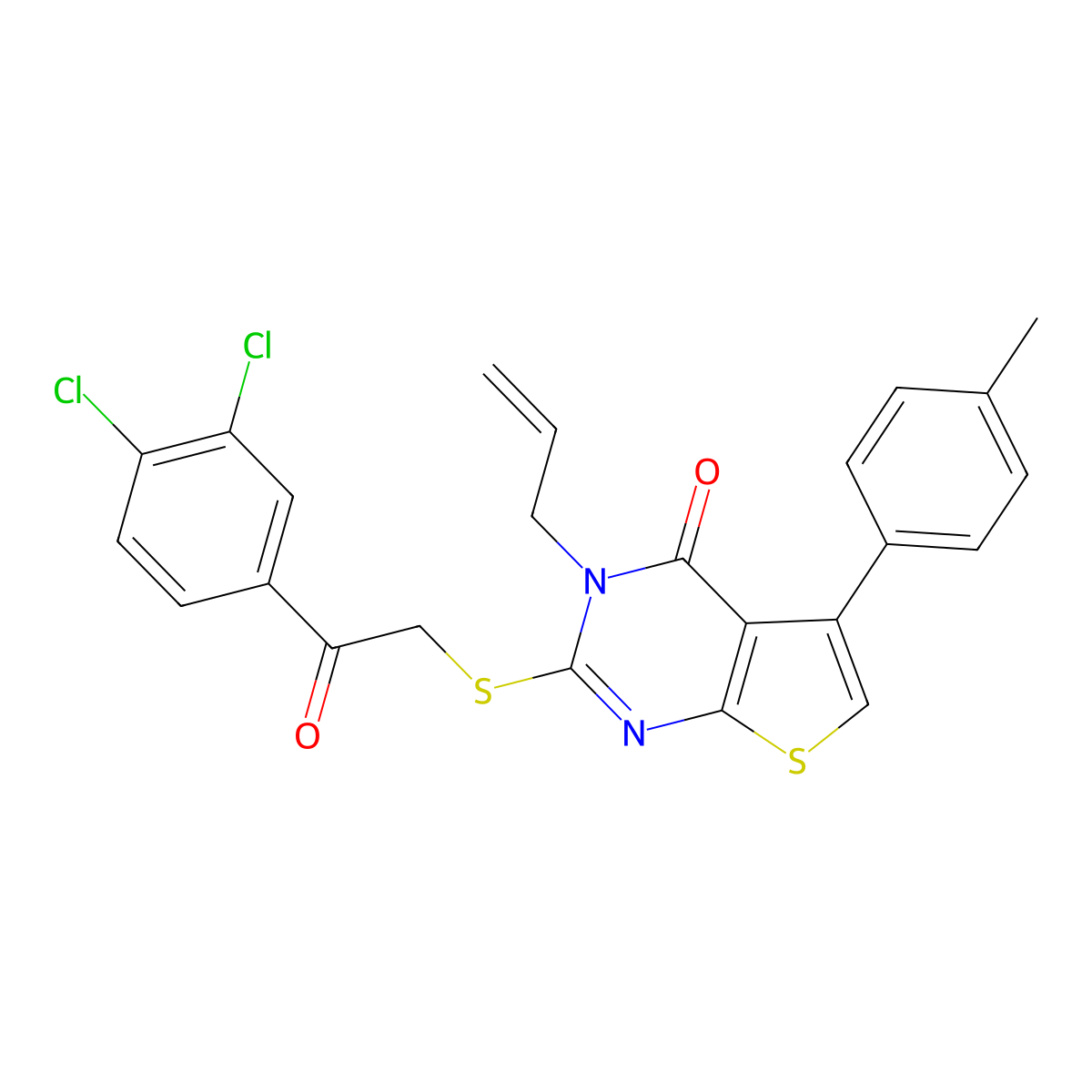 2-[2-(3,4-Dichlorophenyl)-2-oxoethyl]sulfanyl-5-(4-methylphenyl)-3-prop-2-enylthieno[2,3-d]pyrimidin-4-one molecular structure, CAS 671200-58-1
