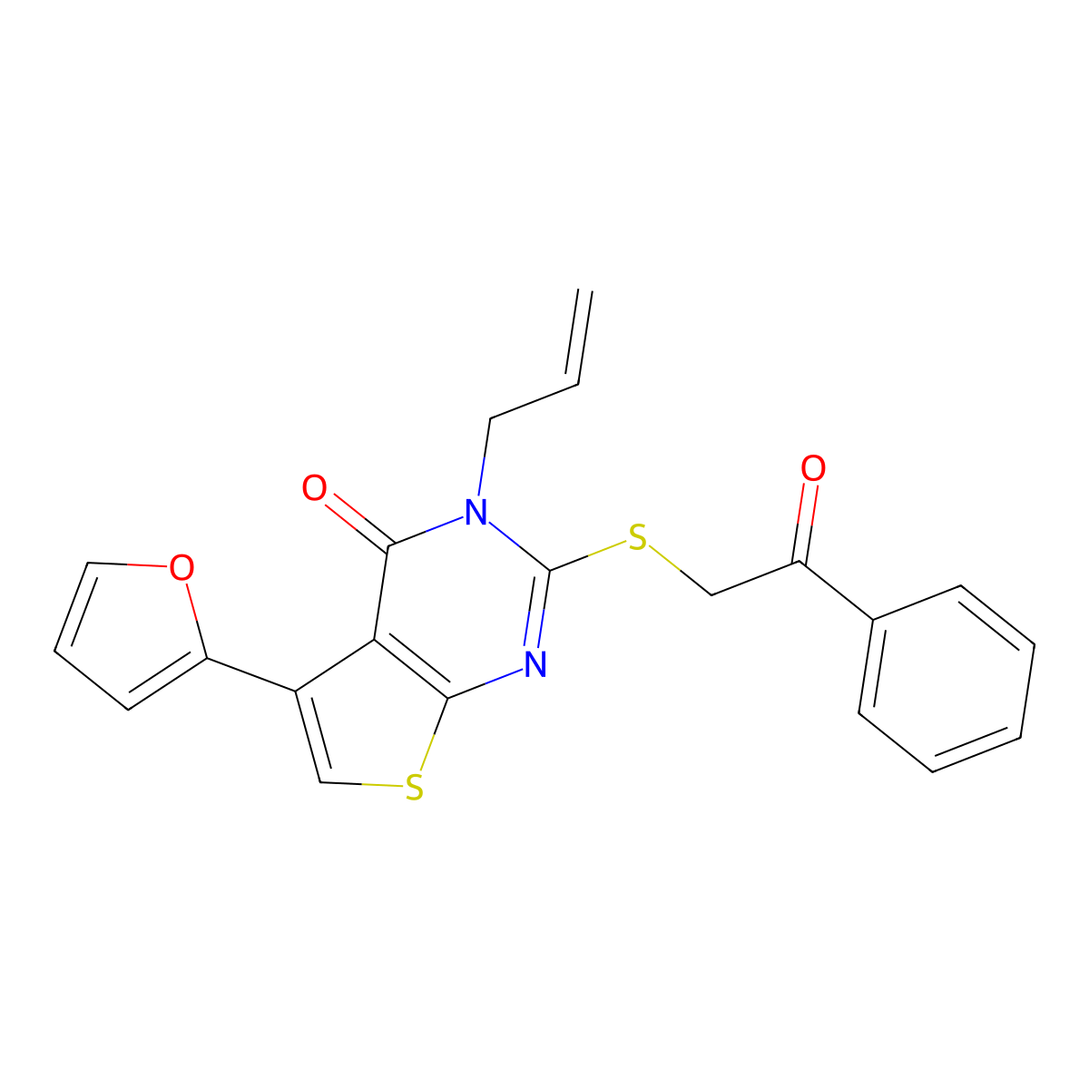 3-allyl-5-(2-furyl)-2-[(2-oxo-2-phenylethyl)sulfanyl]thieno[2,3-d]pyrimidin-4(3H)-one molecular structure, CAS 671200-60-5