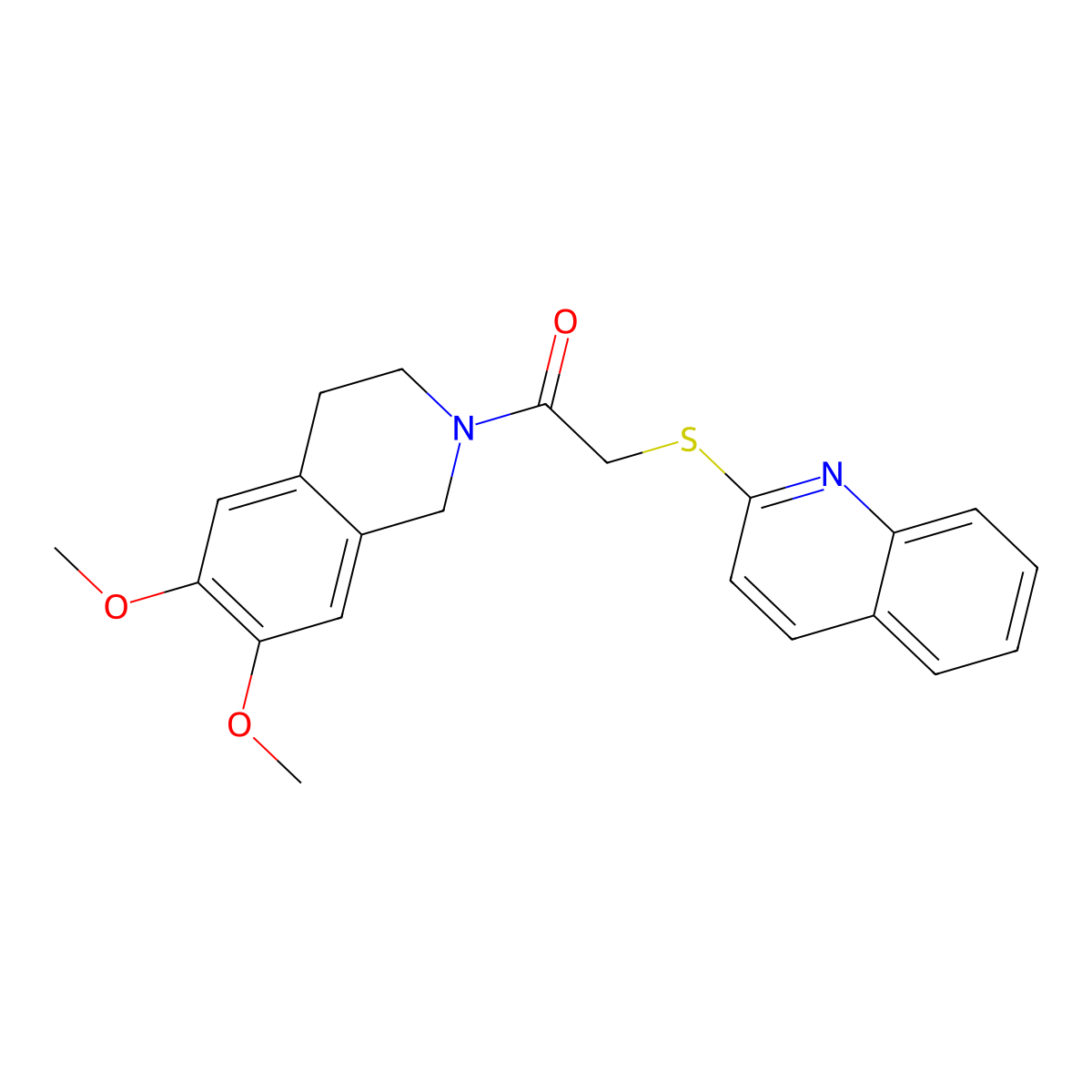1-(6,7-dimethoxy-3,4-dihydro-1H-isoquinolin-2-yl)-2-quinolin-2-ylsulfanylethanone molecular structure, CAS 671200-66-1