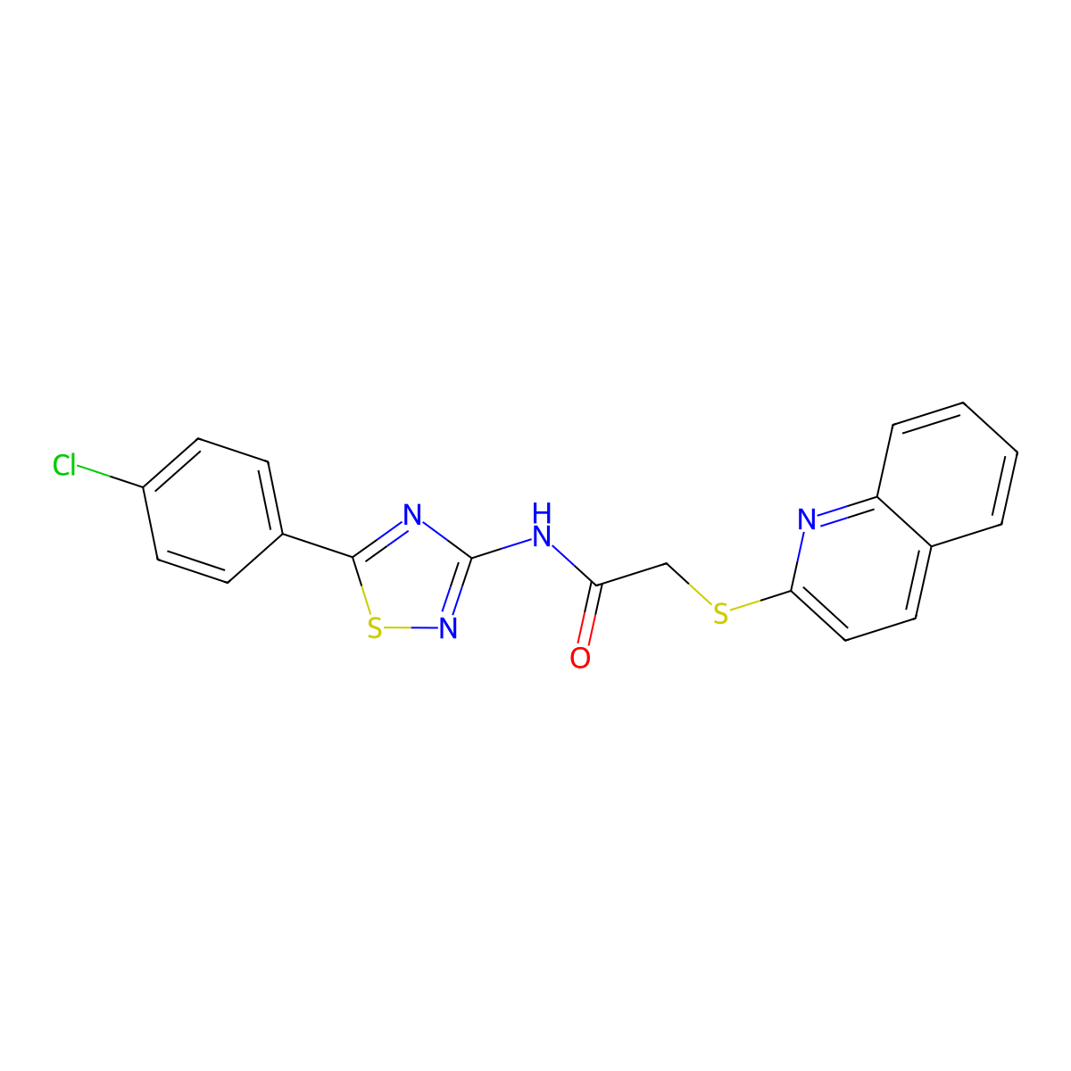 N-[5-(4-chlorophenyl)-1,2,4-thiadiazol-3-yl]-2-(2-quinolinylthio)acetamide molecular structure, CAS 671200-67-2