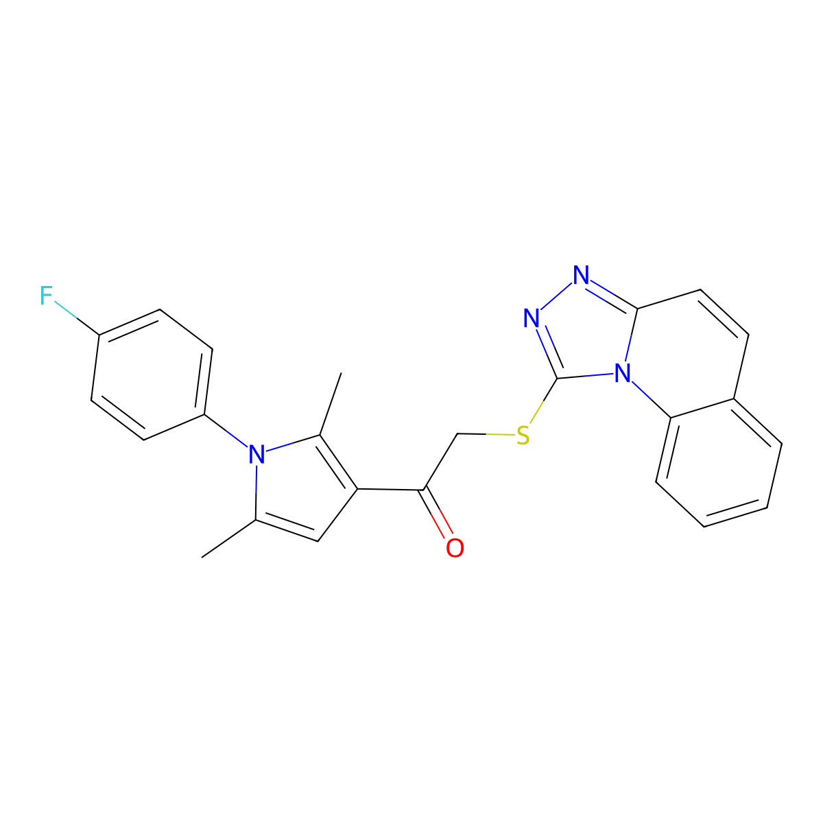 1-[1-(4-Fluorophenyl)-2,5-dimethylpyrrol-3-yl]-2-([1,2,4]triazolo[4,3-a]quinolin-1-ylsulfanyl)ethanone molecular structure, CAS 671200-73-0