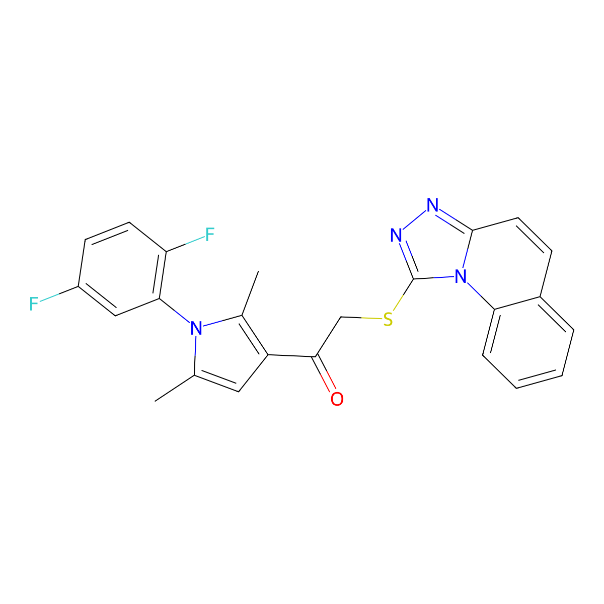 1-[1-(2,5-Difluorophenyl)-2,5-dimethylpyrrol-3-yl]-2-([1,2,4]triazolo[4,3-a]quinolin-1-ylsulfanyl)ethanone molecular structure, CAS 671200-74-1