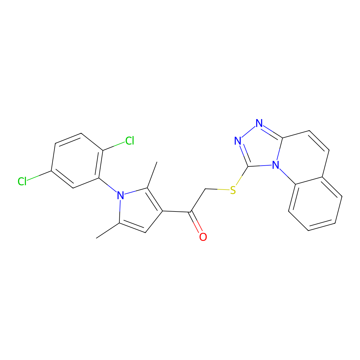 1-[1-(2,5-Dichlorophenyl)-2,5-dimethylpyrrol-3-yl]-2-([1,2,4]triazolo[4,3-a]quinolin-1-ylsulfanyl)ethanone molecular structure, CAS 671200-75-2