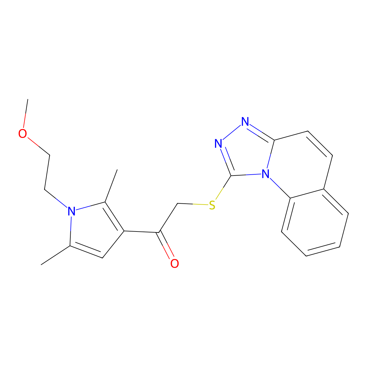 1-[1-(2-Methoxyethyl)-2,5-dimethylpyrrol-3-yl]-2-([1,2,4]triazolo[4,3-a]quinolin-1-ylsulfanyl)ethanone molecular structure, CAS 671200-76-3