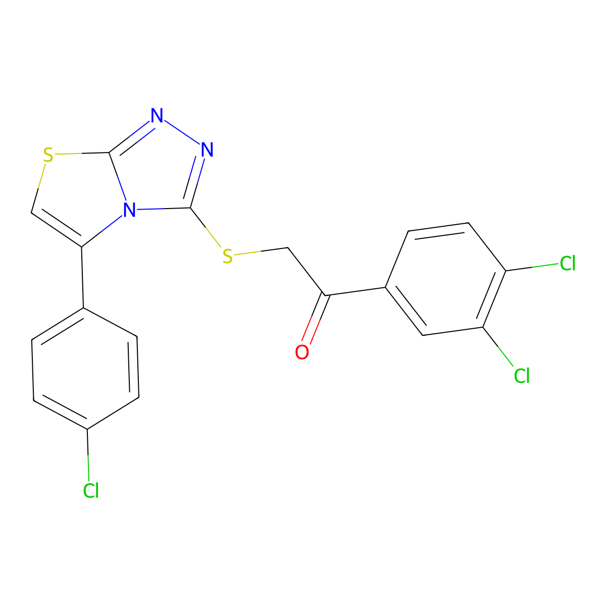 2-((5-(4-Chlorophenyl)thiazolo[2,3-c][1,2,4]triazol-3-yl)thio)-1-(3,4-dichlorophenyl)ethanone molecular structure, CAS 671200-82-1