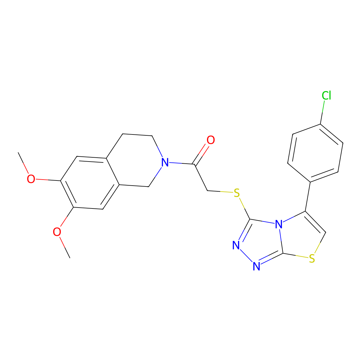 2-((5-(4-chlorophenyl)thiazolo[2,3-c][1,2,4]triazol-3-yl)thio)-1-(6,7-dimethoxy-3,4-dihydroisoquinolin-2(1H)-yl)ethanone molecular structure, CAS 671200-83-2