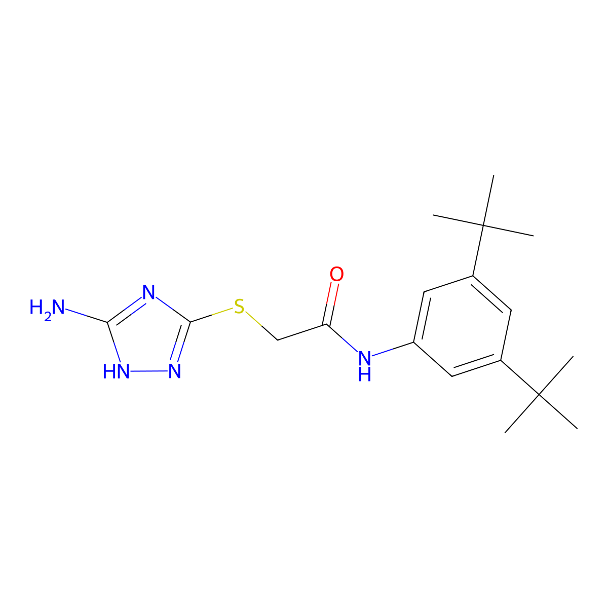 2-[(5-amino-1H-1,2,4-triazol-3-yl)sulfanyl]-N-(3,5-ditert-butylphenyl)acetamide molecular structure, CAS 671200-87-6