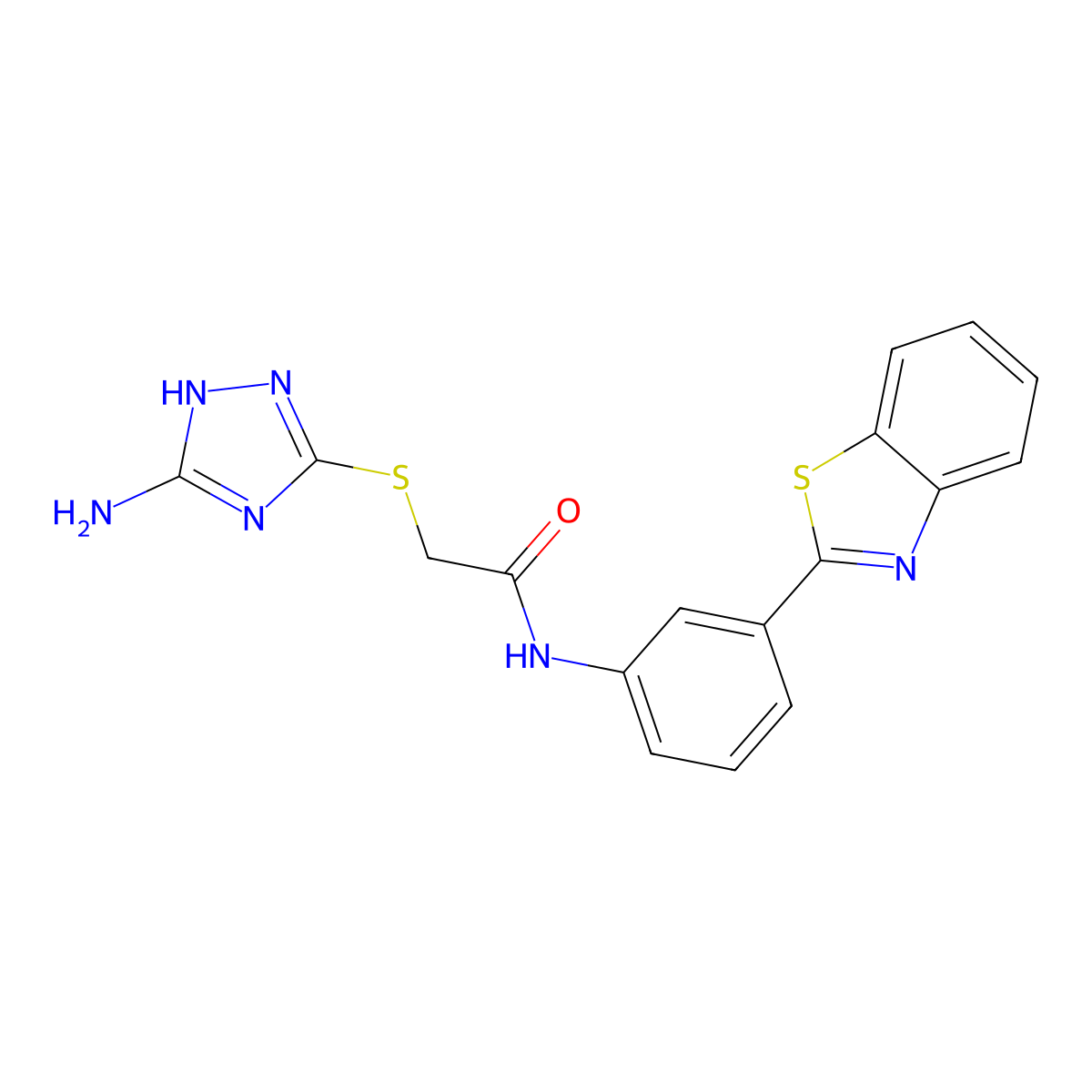 2-[(5-amino-1H-1,2,4-triazol-3-yl)sulfanyl]-N-[3-(1,3-benzothiazol-2-yl)phenyl]acetamide molecular structure, CAS 671200-88-7