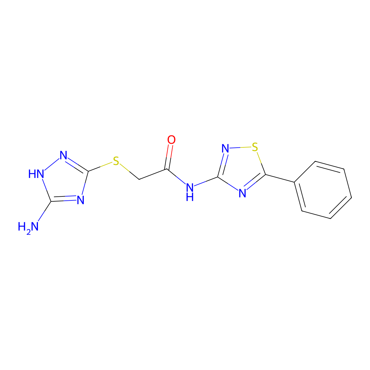 2-[(5-amino-1H-1,2,4-triazol-3-yl)sulfanyl]-N-(5-phenyl-1,2,4-thiadiazol-3-yl)acetamide molecular structure, CAS 671200-89-8