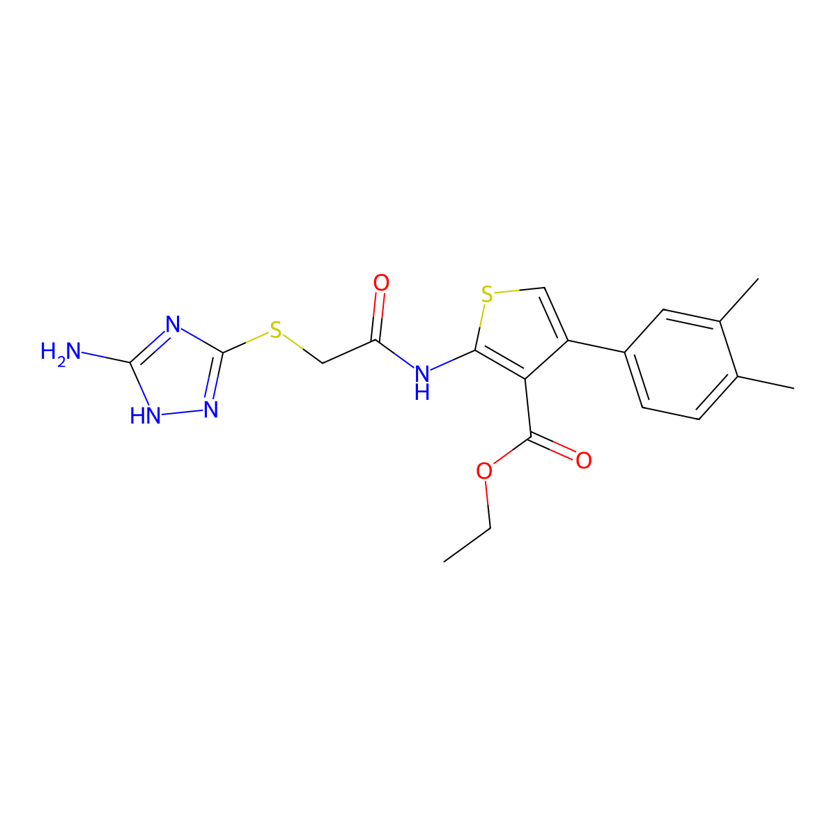 ethyl 2-(2-((5-amino-1H-1,2,4-triazol-3-yl)thio)acetamido)-4-(3,4-dimethylphenyl)thiophene-3-carboxylate molecular structure, CAS 671200-90-1
