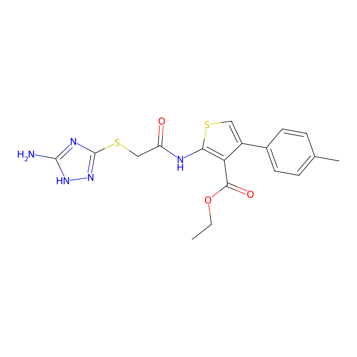 ethyl 2-(2-((5-amino-1H-1,2,4-triazol-3-yl)thio)acetamido)-4-(p-tolyl)thiophene-3-carboxylate molecular structure, CAS 671200-91-2