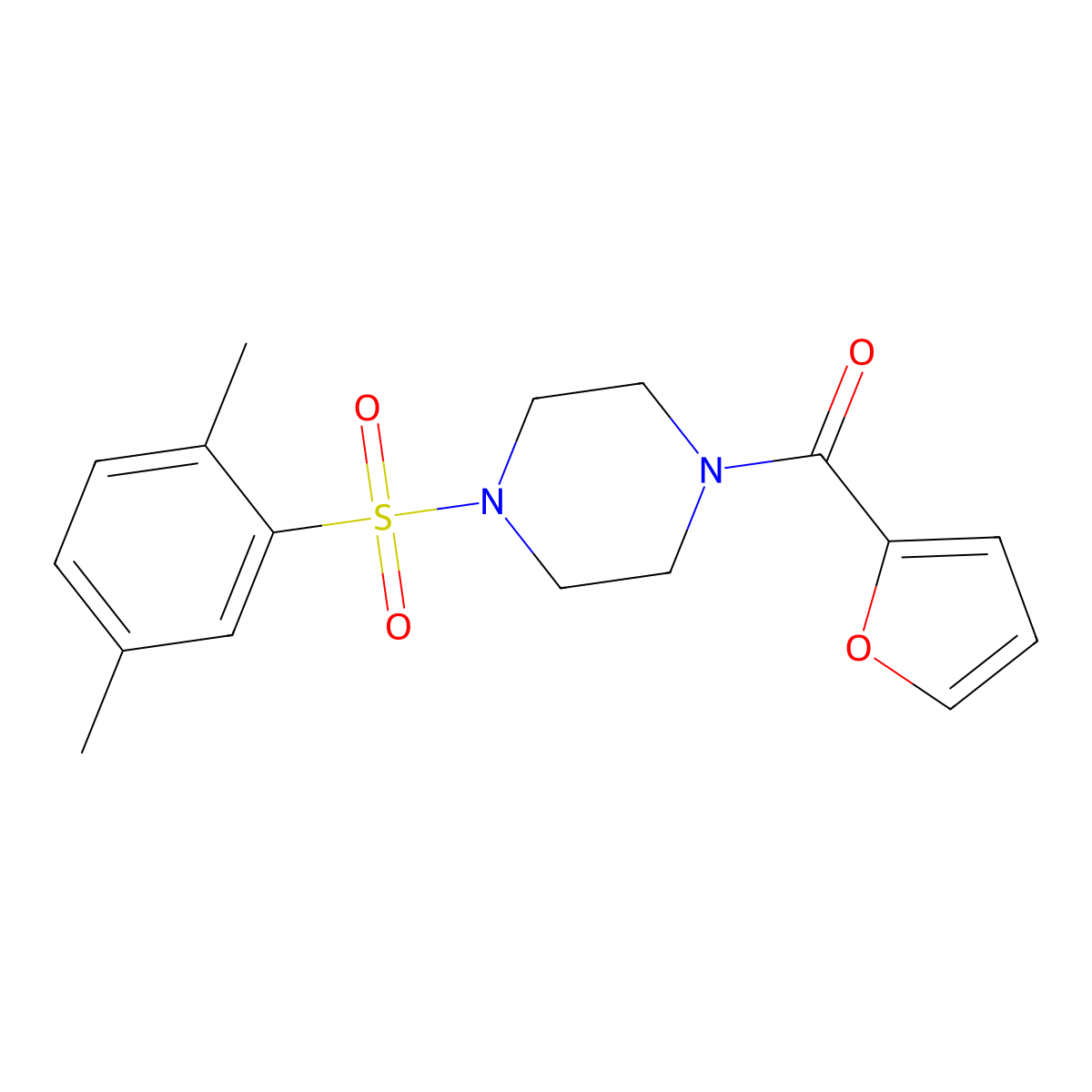 (4-((2,5-Dimethylphenyl)sulfonyl)piperazin-1-yl)(furan-2-yl)methanone molecular structure, CAS 671200-93-4