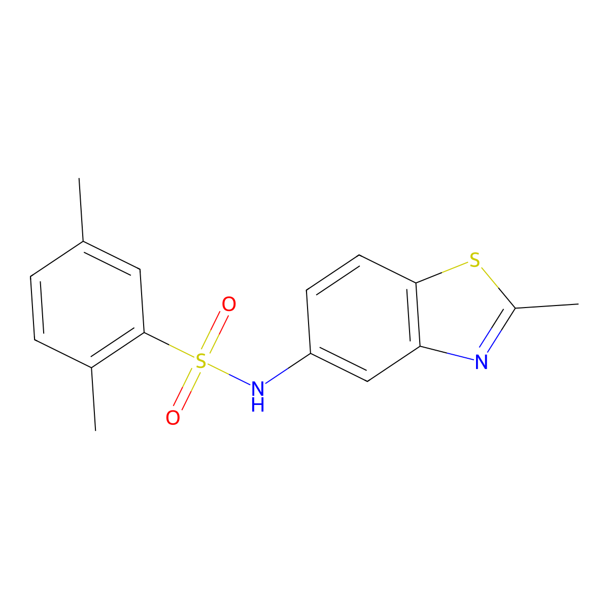 2,5-dimethyl-N-(2-methyl-1,3-benzothiazol-5-yl)benzenesulfonamide molecular structure, CAS 671200-95-6