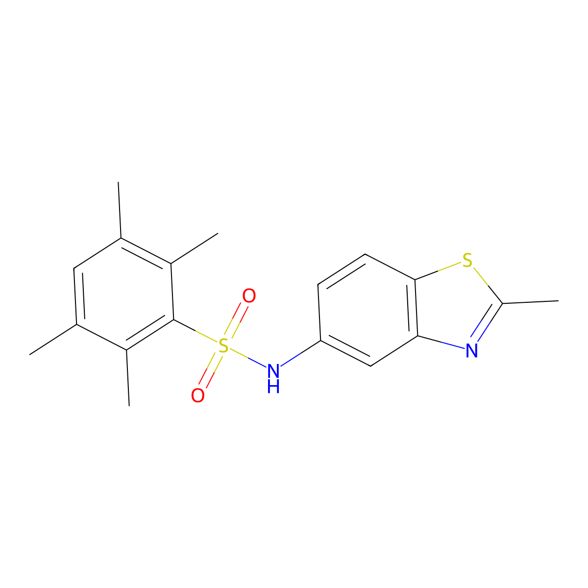 2,3,5,6-tetramethyl-N-(2-methyl-1,3-benzothiazol-5-yl)benzenesulfonamide molecular structure, CAS 671200-96-7