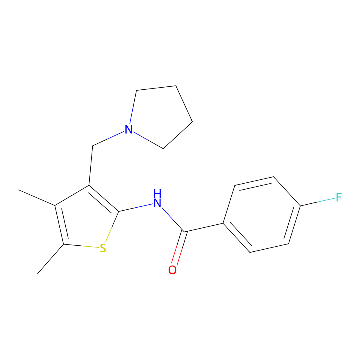 N-(4,5-dimethyl-3-(pyrrolidin-1-ylmethyl)thiophen-2-yl)-4-fluorobenzamide molecular structure, CAS 671201-05-1