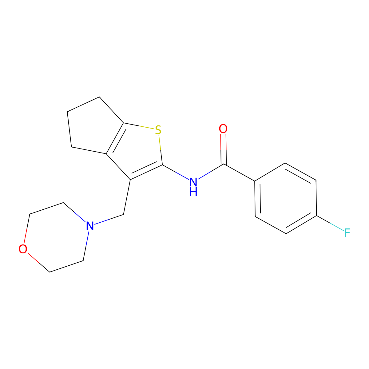 4-fluoro-N-(3-(morpholinomethyl)-5,6-dihydro-4H-cyclopenta[b]thiophen-2-yl)benzamide molecular structure, CAS 671201-09-5