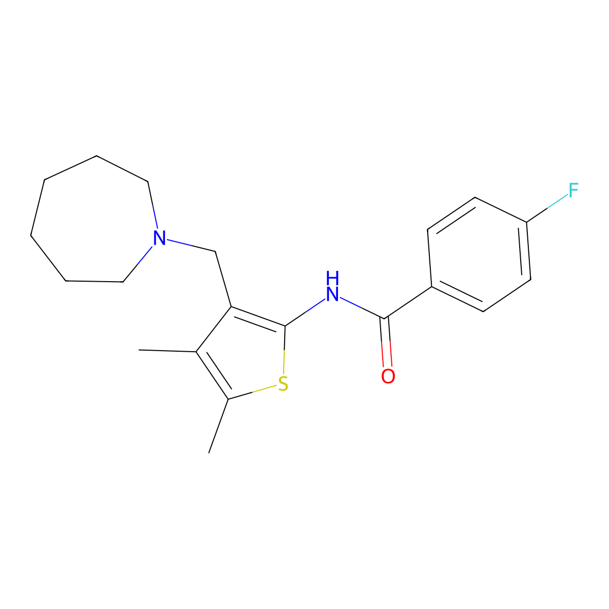 N-[3-(1-azepanylmethyl)-4,5-dimethyl-2-thienyl]-4-fluorobenzamide molecular structure, CAS 671201-11-9