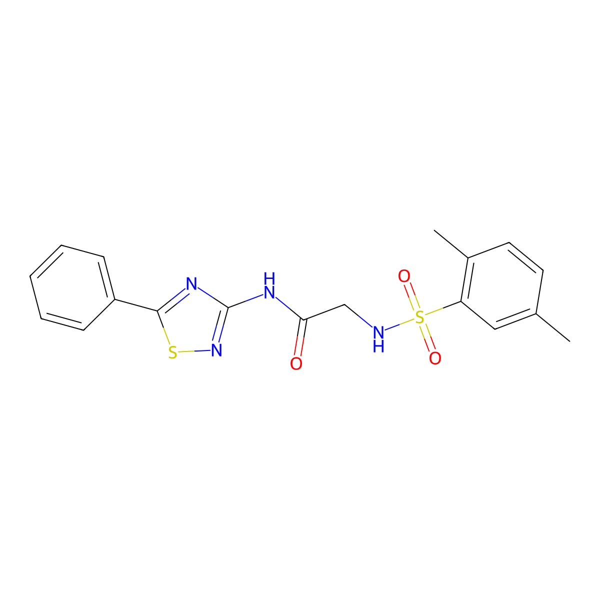 2-(2,5-dimethylbenzenesulfonamido)-N-(5-phenyl-1,2,4-thiadiazol-3-yl)acetamide molecular structure, CAS 671201-13-1