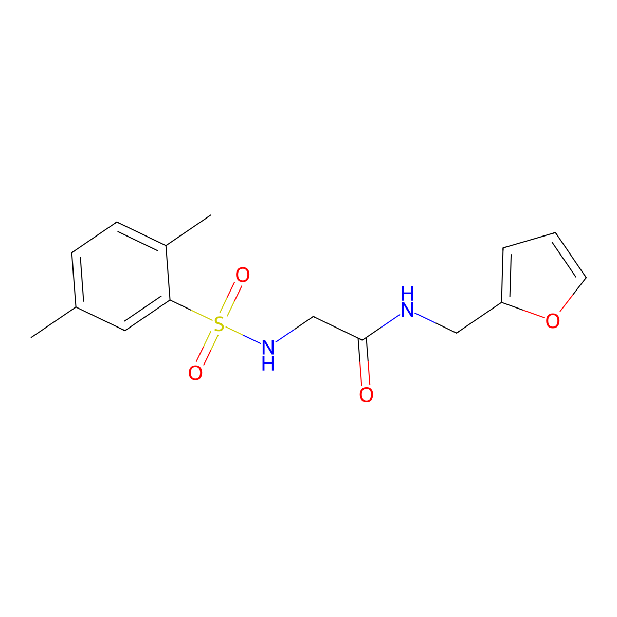 2-(2,5-dimethylbenzenesulfonamido)-N-[(furan-2-yl)methyl]acetamide molecular structure, CAS 671201-14-2